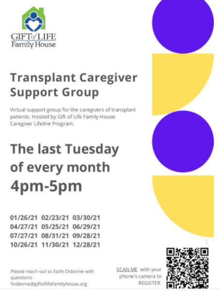 Transplant Caregiver Support Group Webinar Flyer