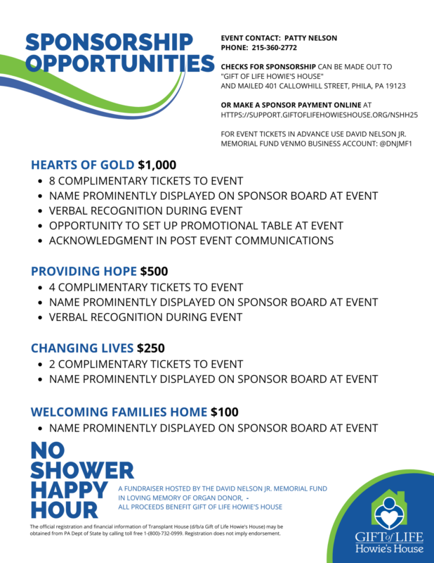 Flyer outlining sponsorship levels for supporting the NSHH.