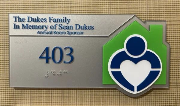 signage for room 403 sponsored by The Dukes Family