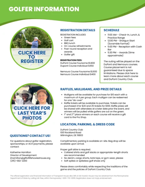Outlines the golfer and add-ons opportunities available for the 2025 Kidney Open Golf Outing Sponsorship & Golfer Information