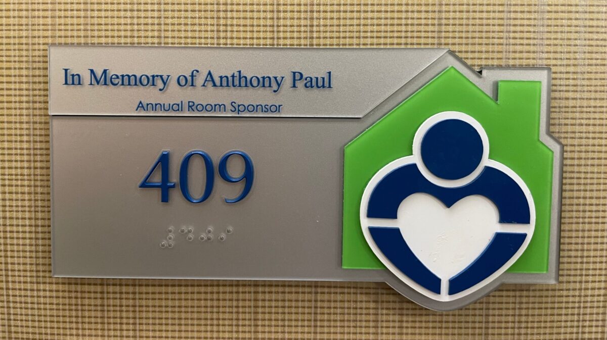 signage for room 409 In Memory of Anthony Paul