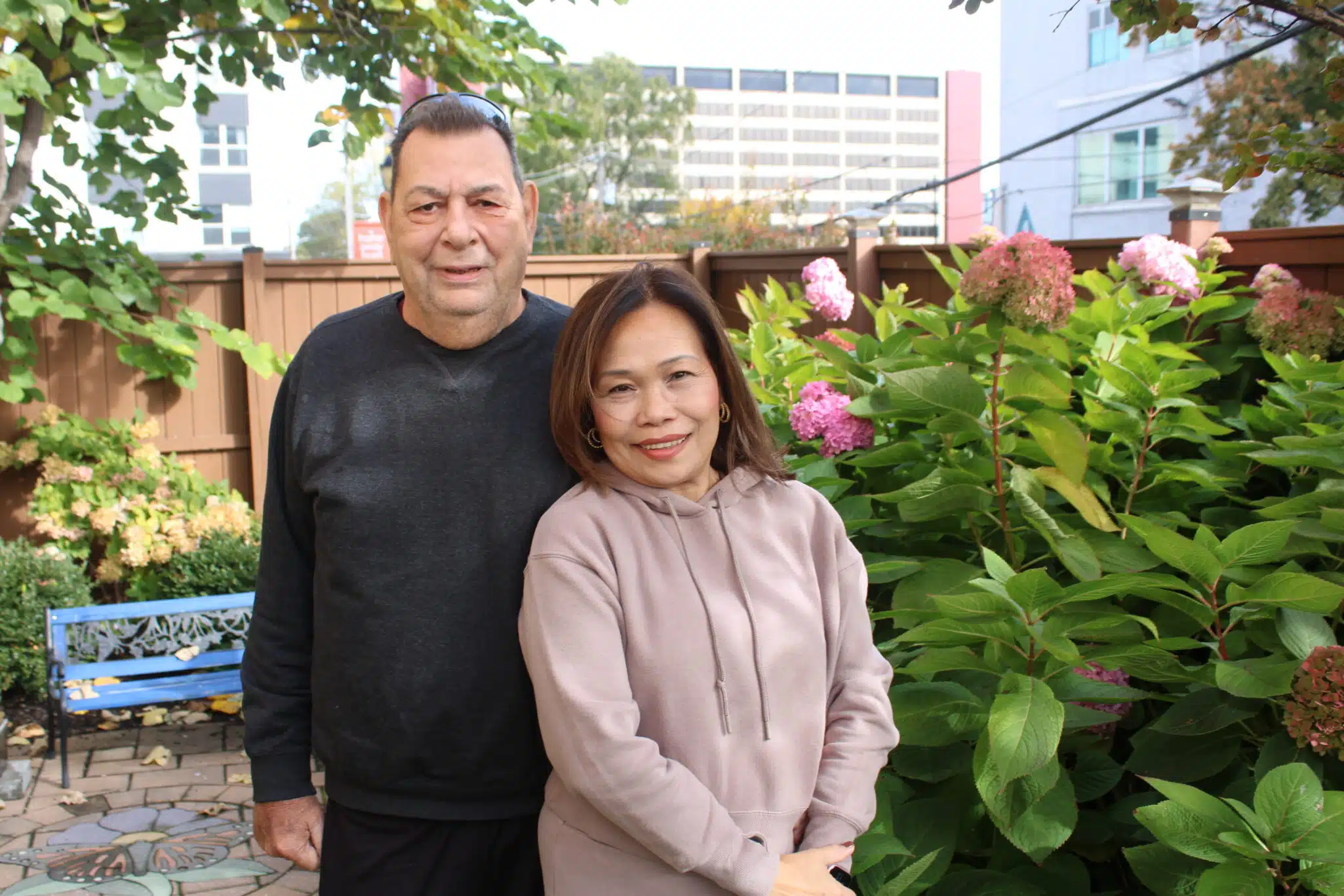 husband and wife in garden